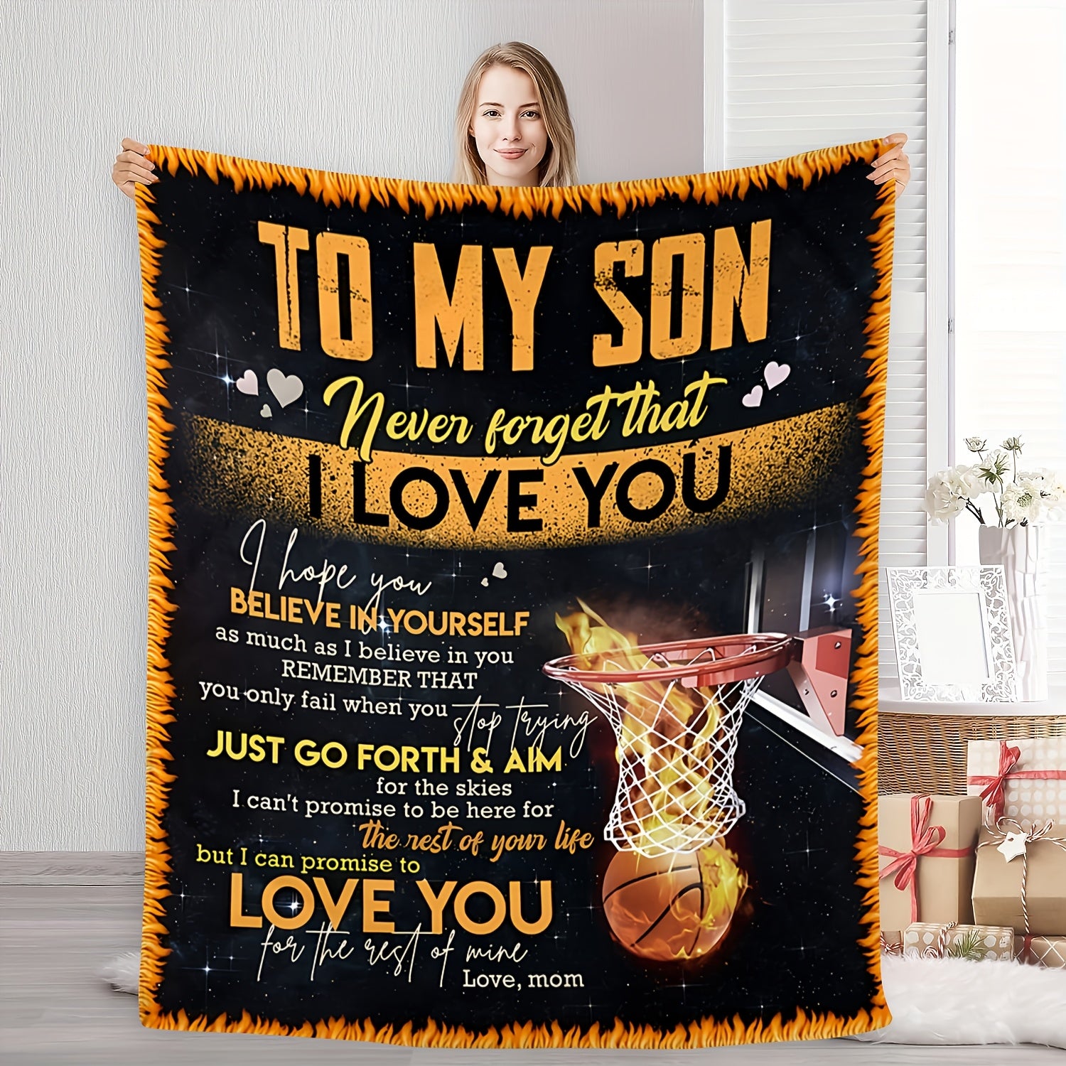 Aonana “To My Son” Basketball Flannel Blanket