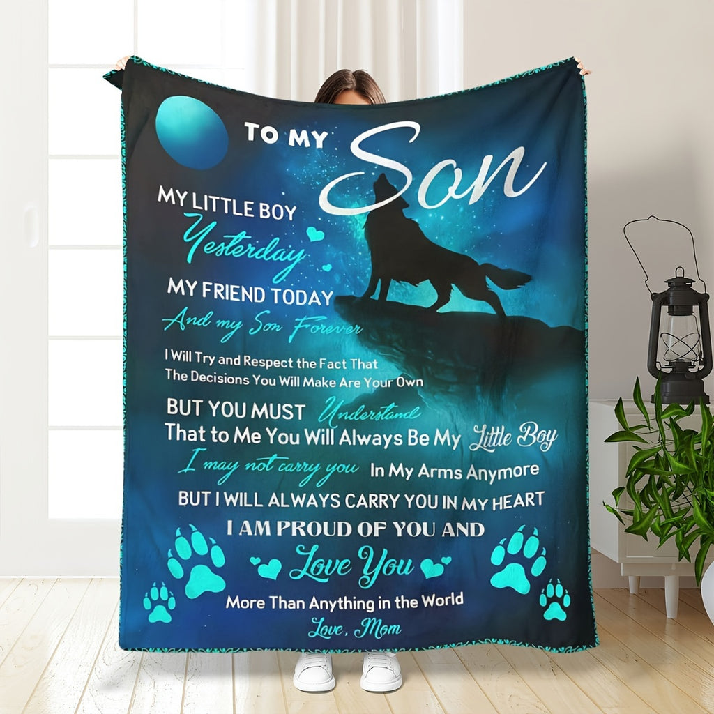 GiftoLuck “To My Son” Flannel Blanket – “Never Forget That I Love You” Inspirational Gift from Mom or Dad