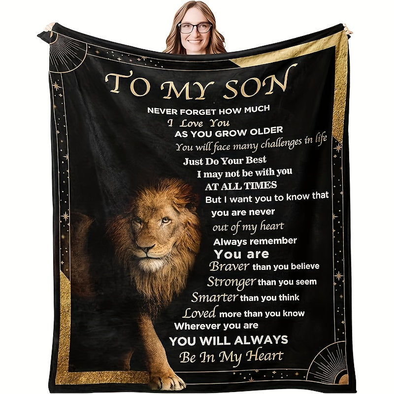 GiftoLuck “To My Son” Flannel Blanket – “Never Forget That I Love You” Inspirational Gift from Mom or Dad