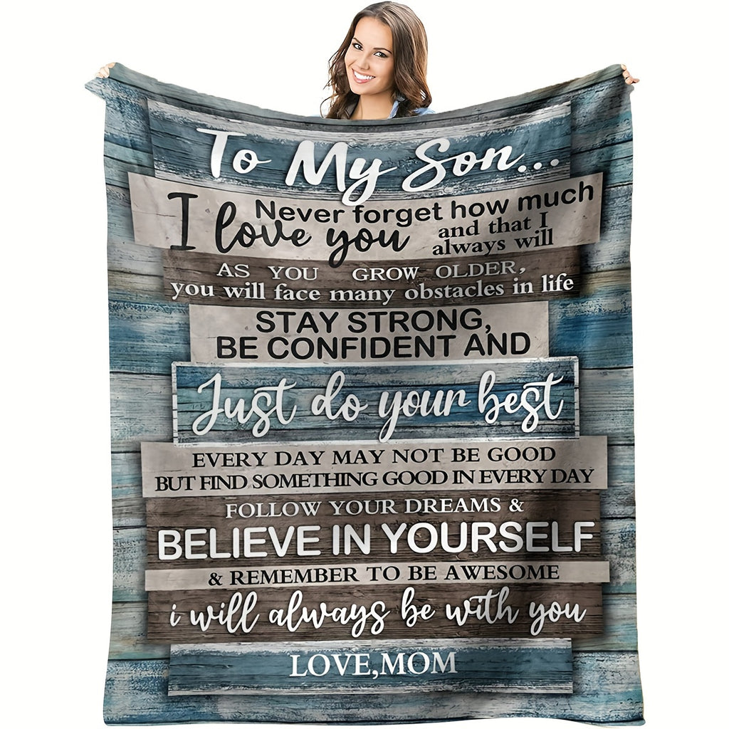 GiftoLuck “To My Son” Flannel Blanket – “Never Forget That I Love You” Inspirational Gift from Mom or Dad