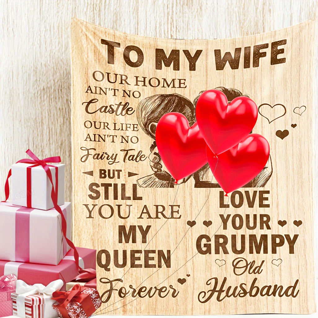 Aonana “To My Wife” Heart Flannel Throw Blanket