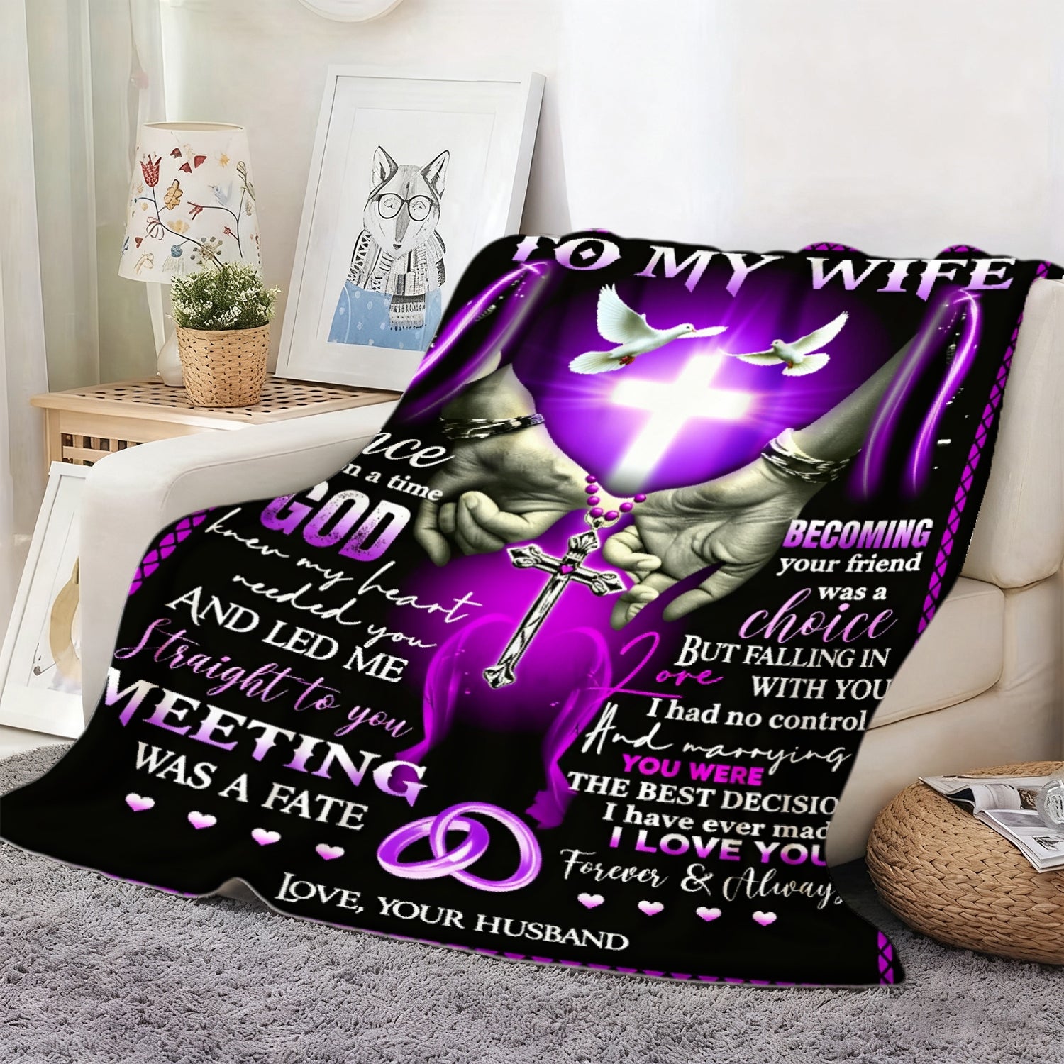 Aonana “To My Wife” Christian Love Message Flannel Throw Blanket