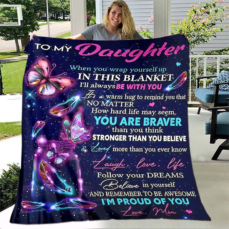 GiftoLuck “To My Daughter” Flannel Blanket – Inspirational Message Throw from Mom&Dad