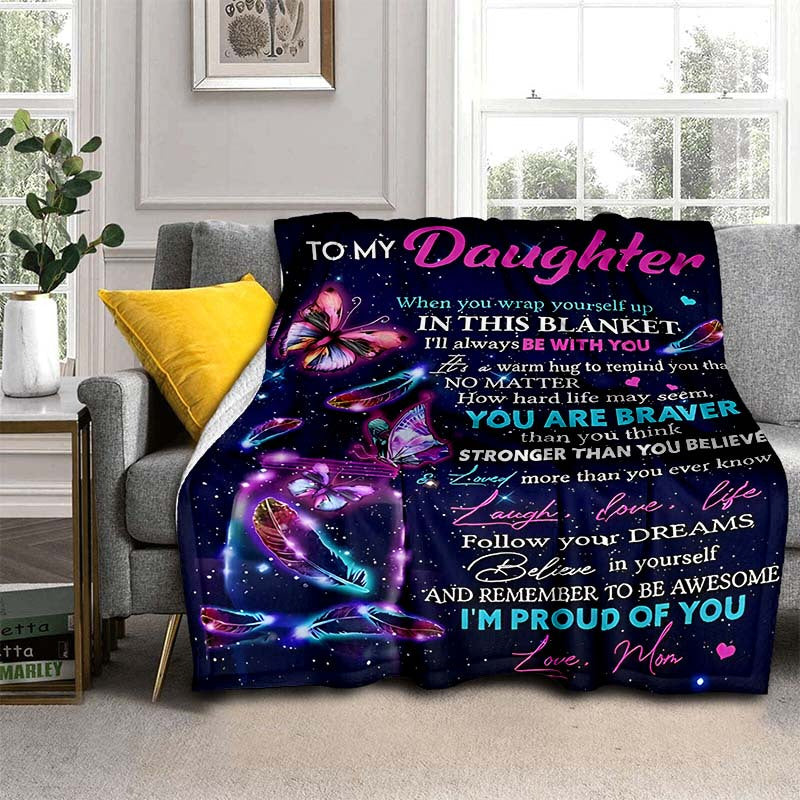 GiftoLuck “To My Daughter” Flannel Blanket – Inspirational Message Throw from Mom&Dad
