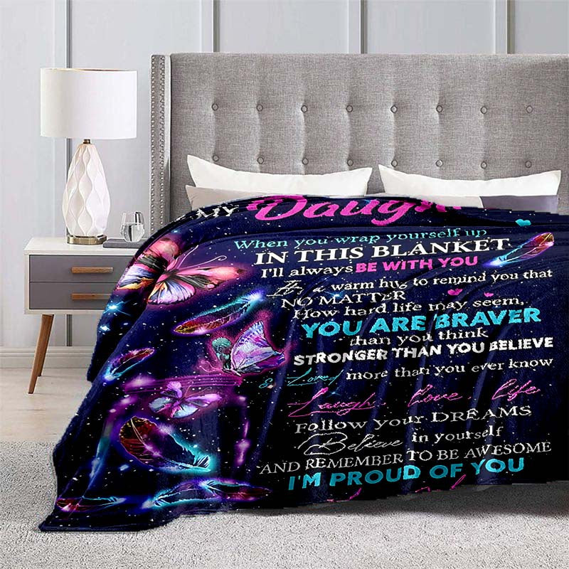 GiftoLuck “To My Daughter” Flannel Blanket – Inspirational Message Throw from Mom&Dad