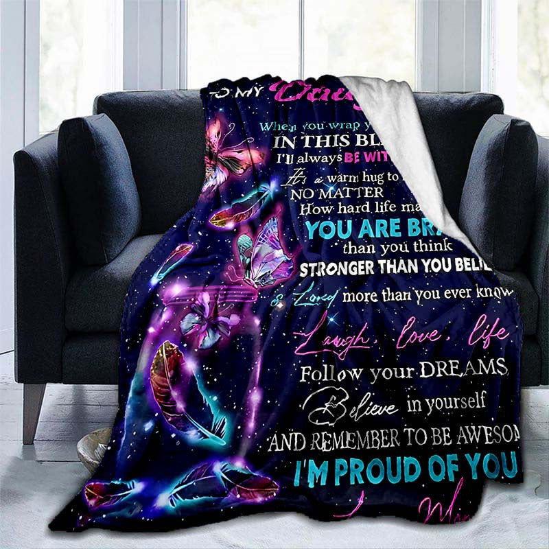 GiftoLuck “To My Daughter” Flannel Blanket – Inspirational Message Throw from Mom&Dad