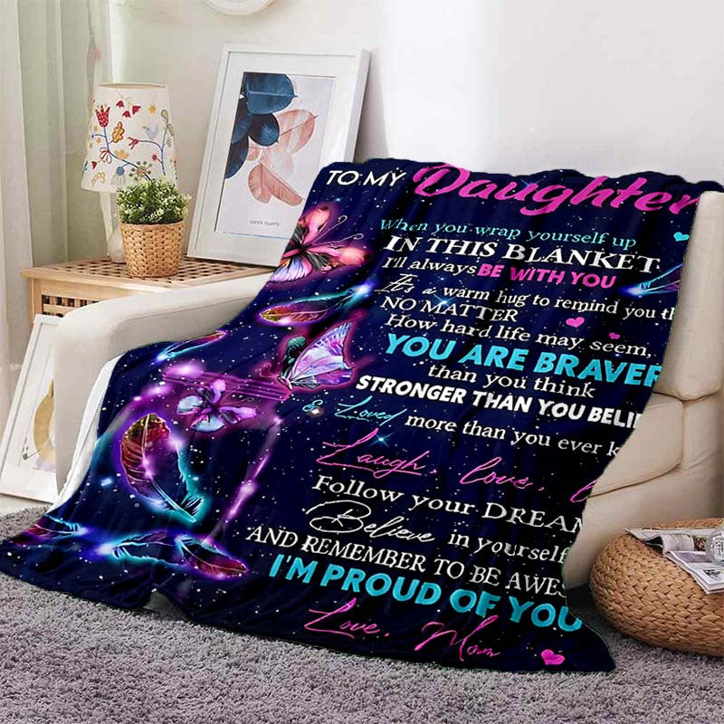 GiftoLuck “To My Daughter” Flannel Blanket – Inspirational Message Throw from Mom&Dad