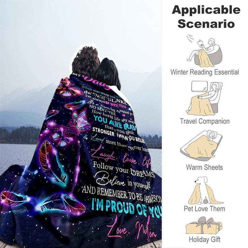 GiftoLuck “To My Daughter” Flannel Blanket – Inspirational Message Throw from Mom&Dad