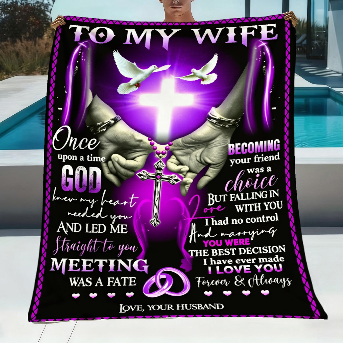 GiftoLuck “To My Wife” Flannel Blanket Soft Cozy Throw for Sofa, Bed & Living Room