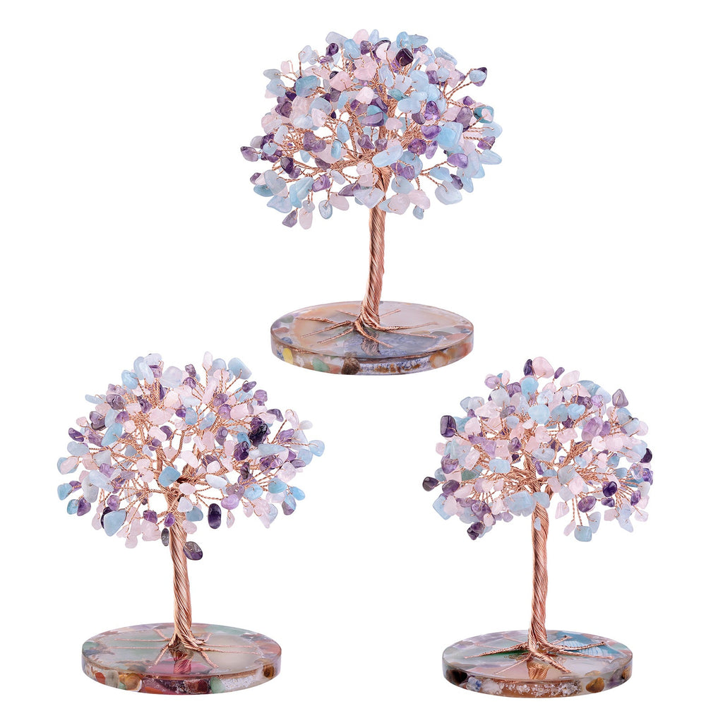 Giftoluck Round Agate Piece Base Healing Crystal Feng Shui Tree