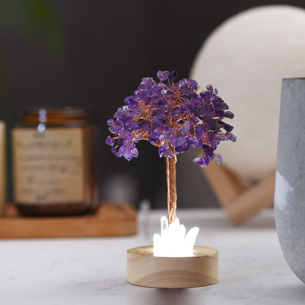 Giftoluck Amethyst Crystal Feng Shui Tree Lamp