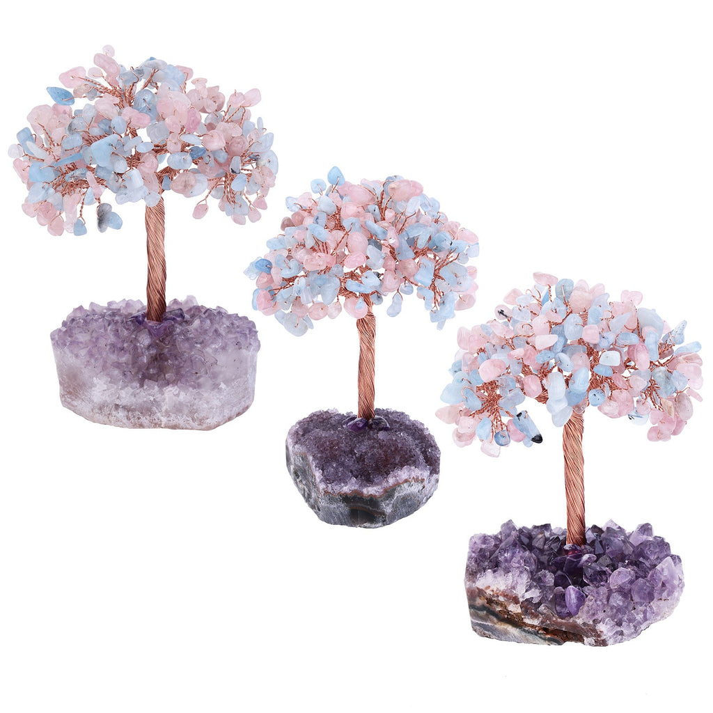 Giftoluck Natural Amethyst Flower Irregular Base Feng Shui Tree