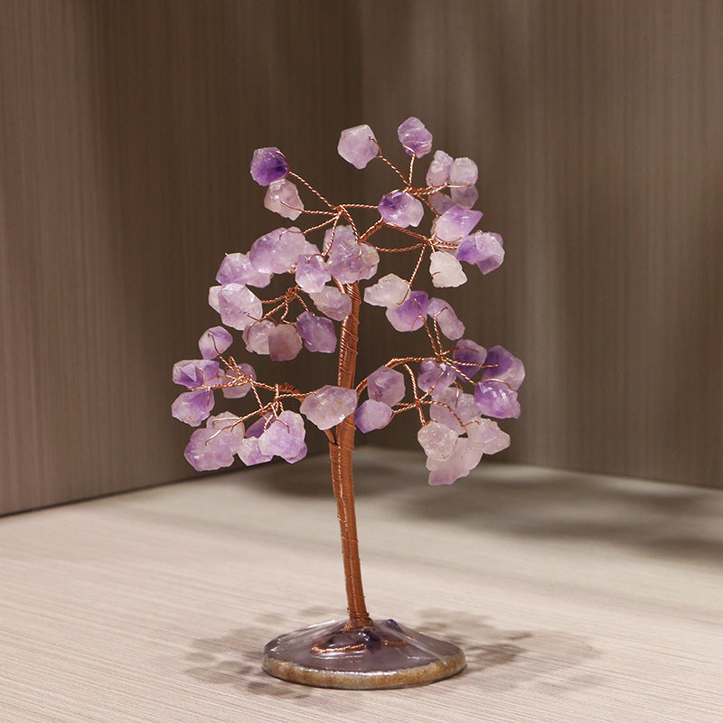 Giftoluck Gemstones Amethyst Bud Agate Chip Base Feng Shui Tree