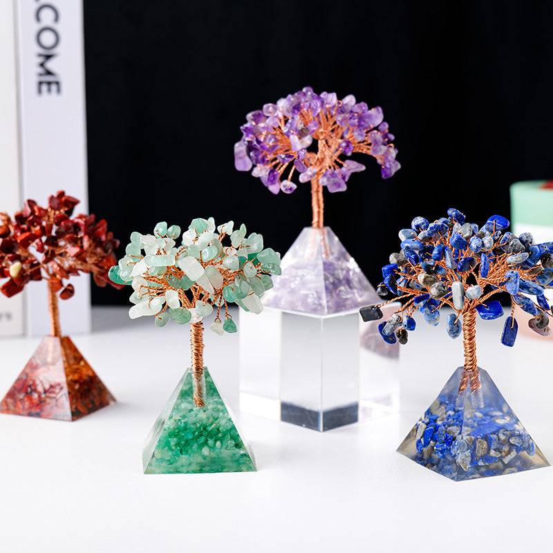 Giftoluck Natural Crystal Gravel Pyramid Base Feng Shui Tree