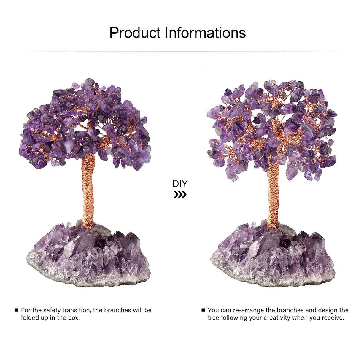 Giftoluck Natural Amethyst Flower Irregular Base Feng Shui Tree