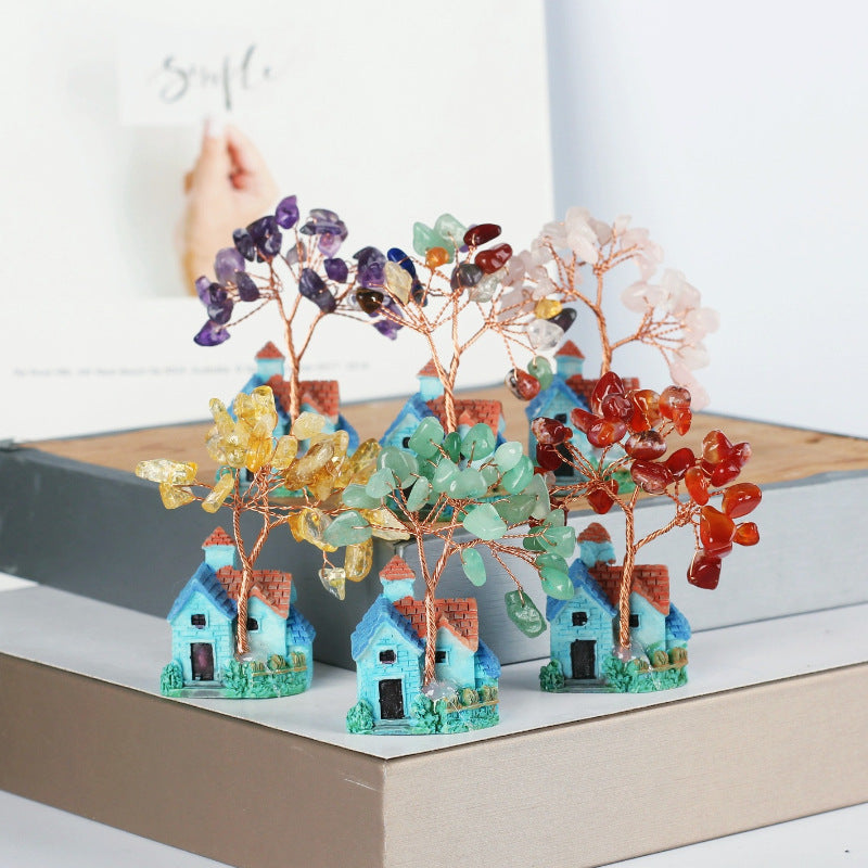 Giftoluck Mini Blue Castle Crystal Gravel Ornaments Feng Shui Tree