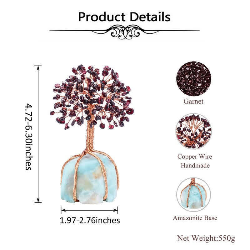 Giftoluck Garnet Leaves Amazonite Base Feng Shui Tree