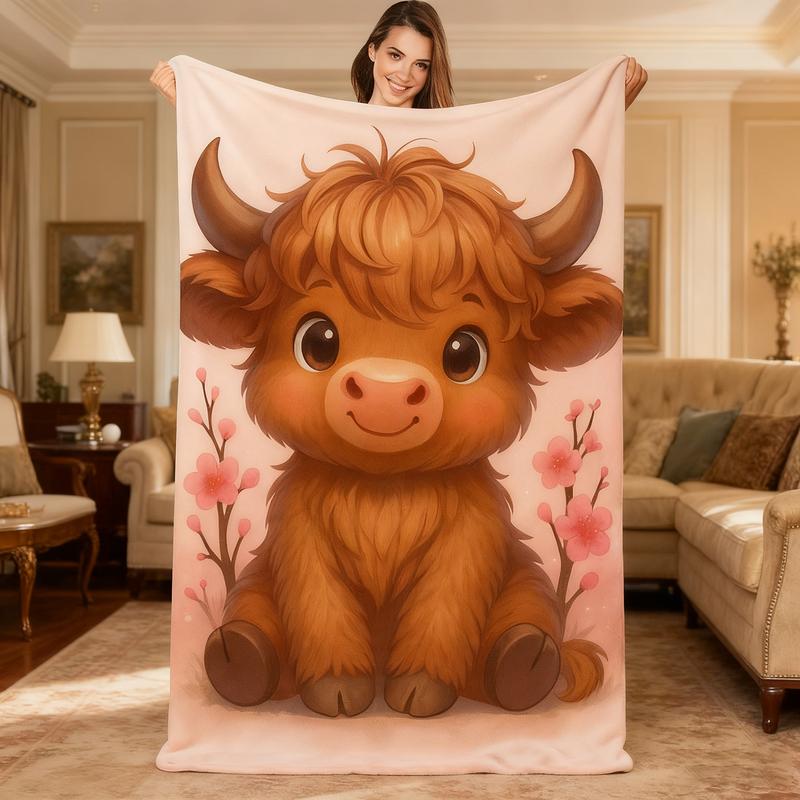 🐂【Highland Cow Series】35% OFF Directly for Christmas Sale|Cute Highland Cow Print Flannel Blanket, Soft Warm Throw Blanket Nap Blanket For Couch Sofa Office Bed Camping Travel, Multi-purpose Gift Blanket For All Season