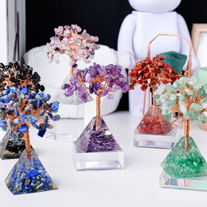 Giftoluck Natural Crystal Gravel Pyramid Base Feng Shui Tree