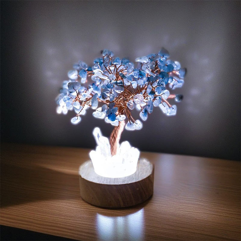 Giftoluck Aquamarine Crystal Feng Shui Tree Lamp