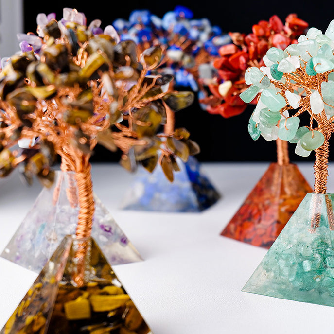 Giftoluck Natural Crystal Gravel Pyramid Base Feng Shui Tree