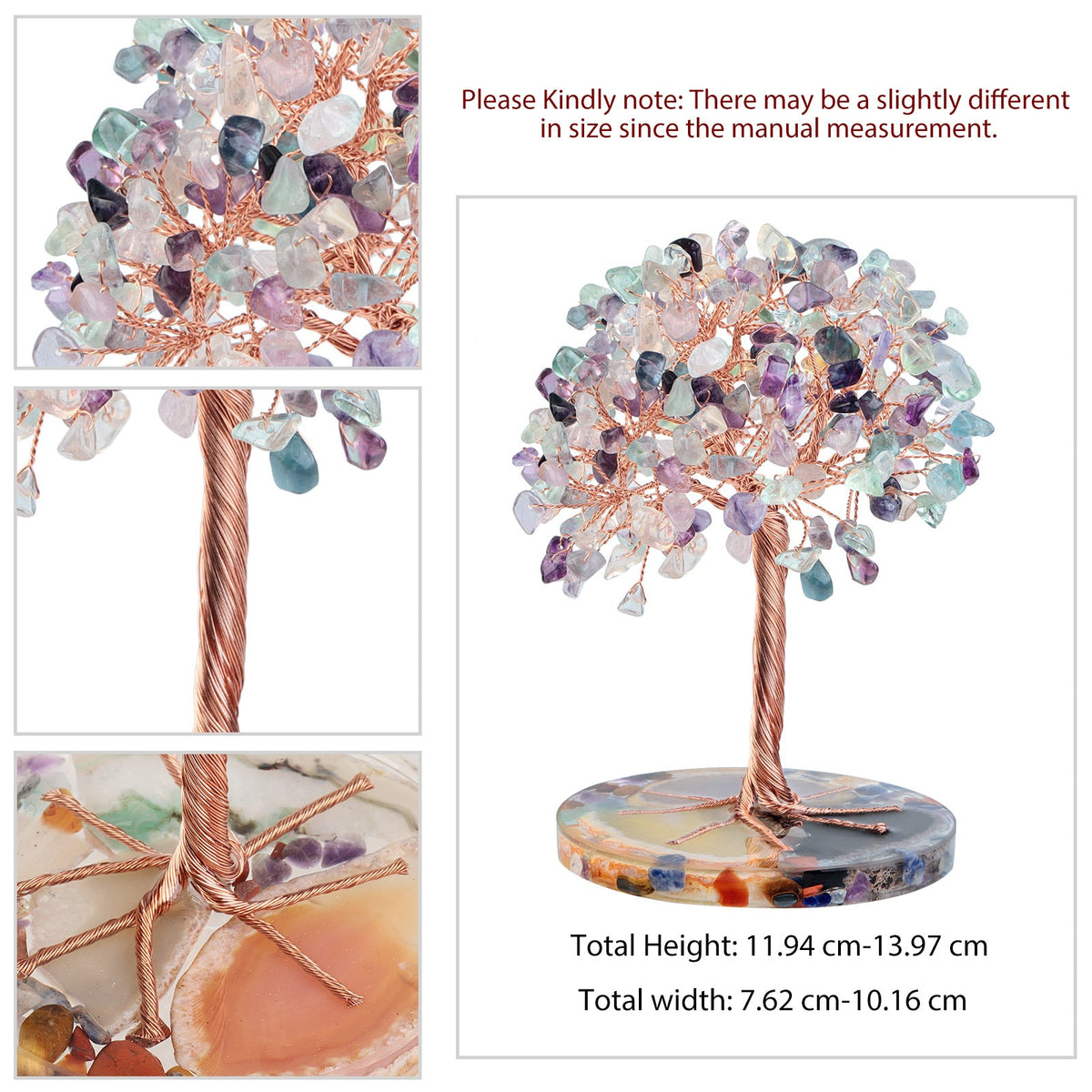 Giftoluck Round Agate Piece Base Healing Crystal Feng Shui Tree