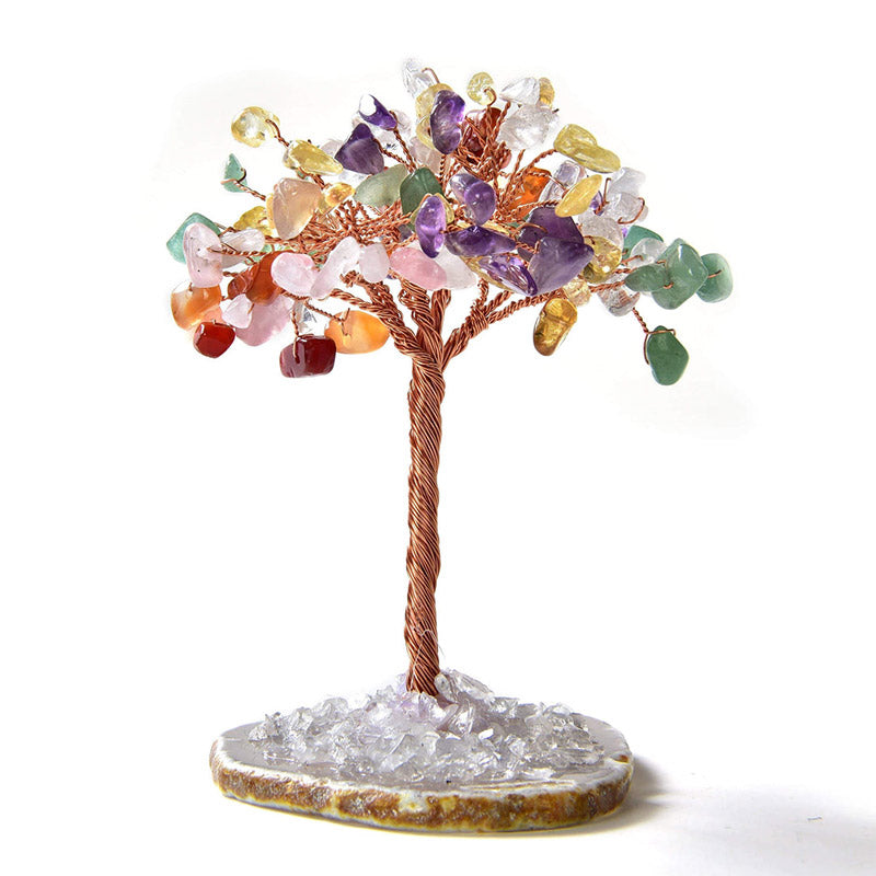 Giftoluck Multi-color Natural Gemstone Feng Shui Tree with Agate Base