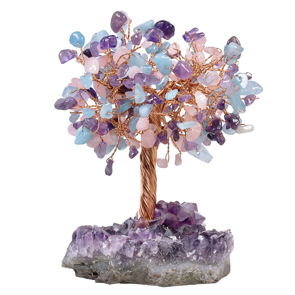 Giftoluck Natural Amethyst Flower Irregular Base Feng Shui Tree