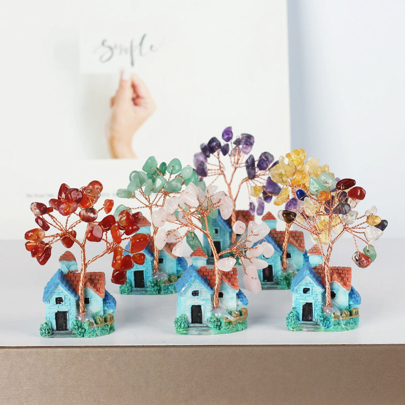 Giftoluck Mini Blue Castle Crystal Gravel Ornaments Feng Shui Tree