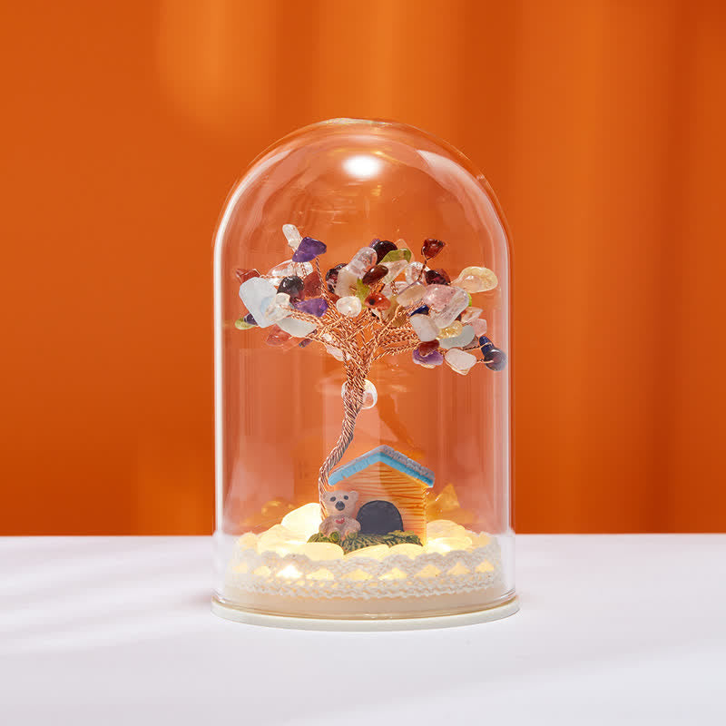 Giftoluck Natural Crystal Glass Cover Feng Shui Tree Decoration