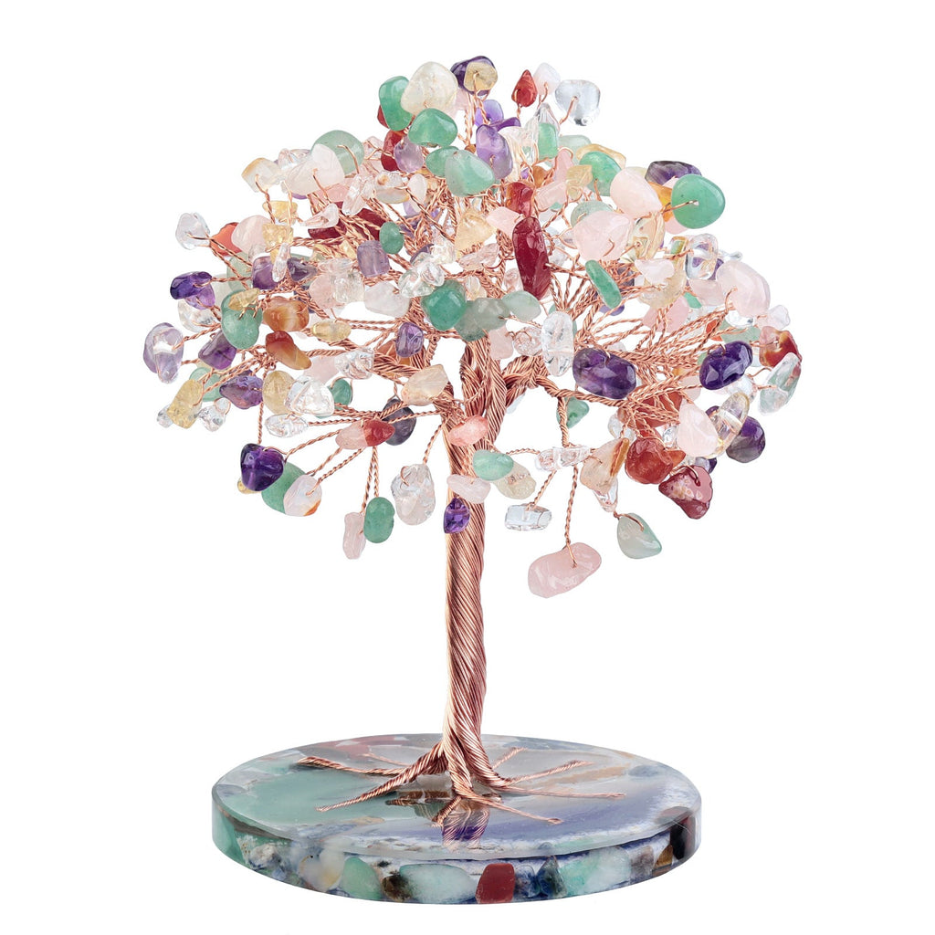 Giftoluck Round Agate Piece Base Healing Crystal Feng Shui Tree