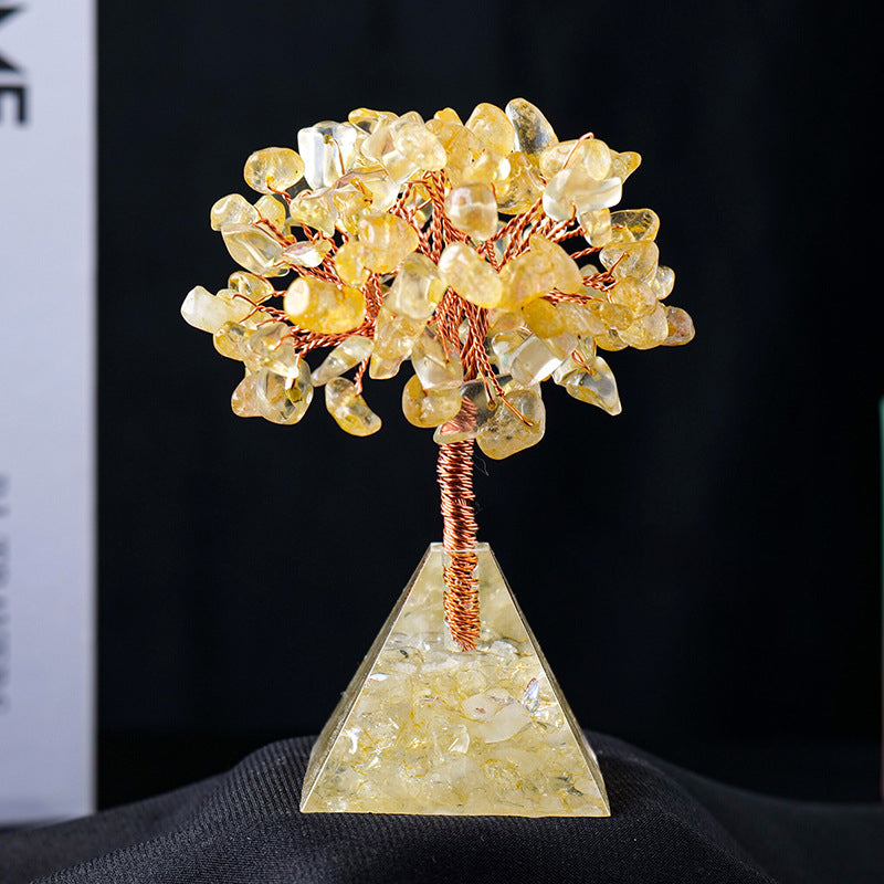 Giftoluck Natural Crystal Gravel Pyramid Base Feng Shui Tree