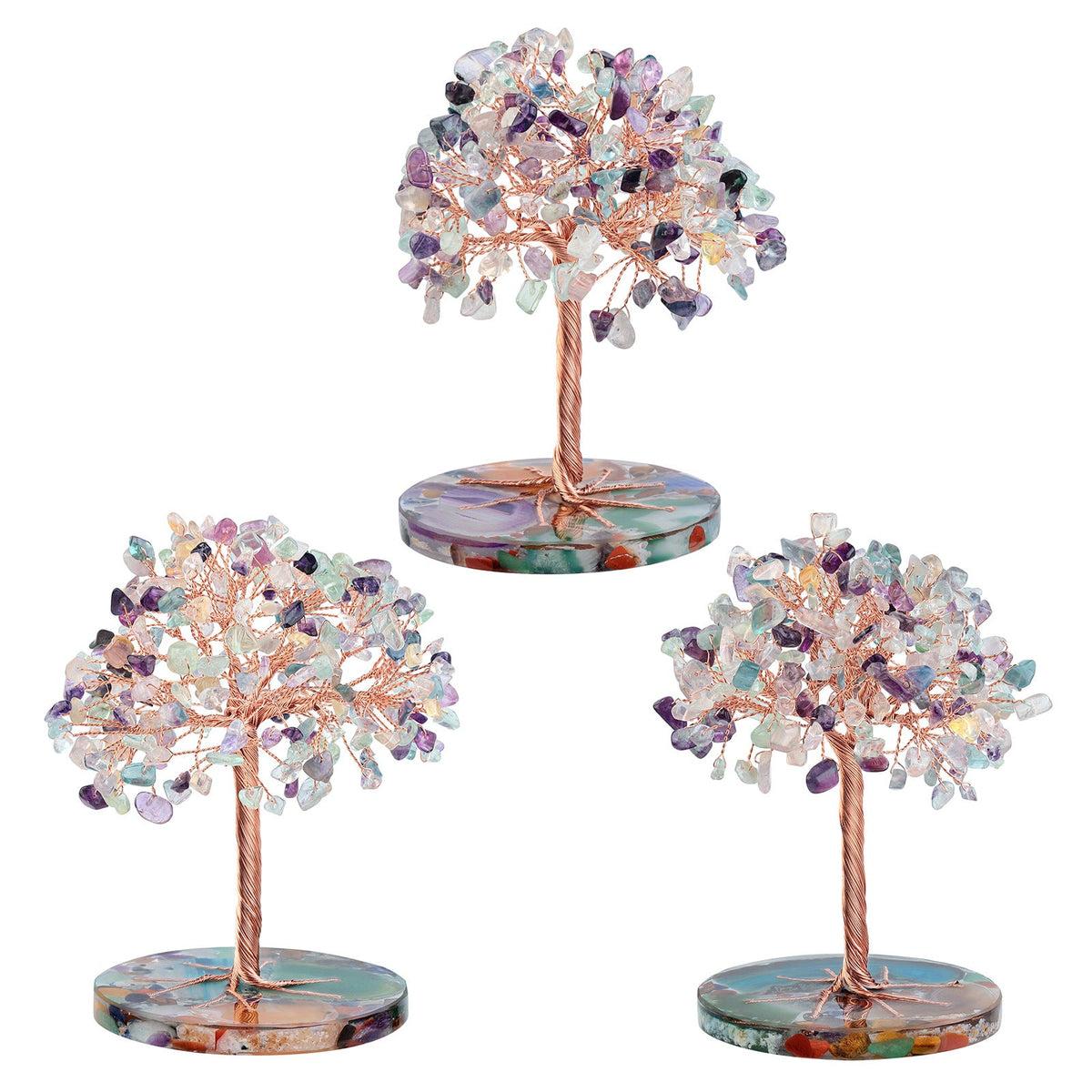 Giftoluck Round Agate Piece Base Healing Crystal Feng Shui Tree