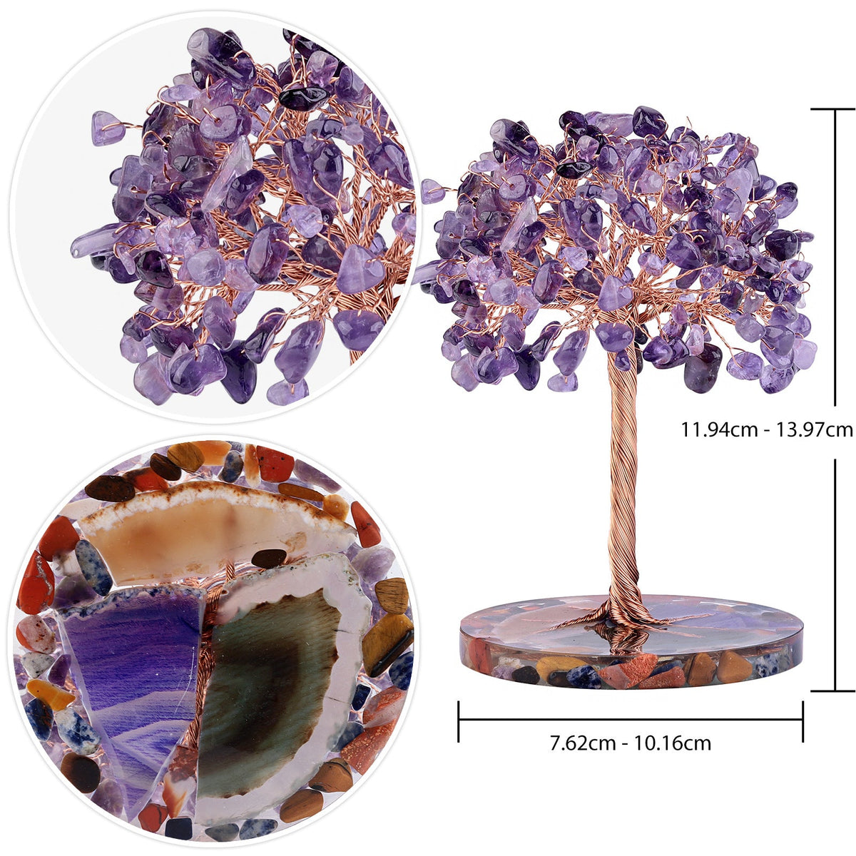 Giftoluck Round Agate Piece Base Healing Crystal Feng Shui Tree