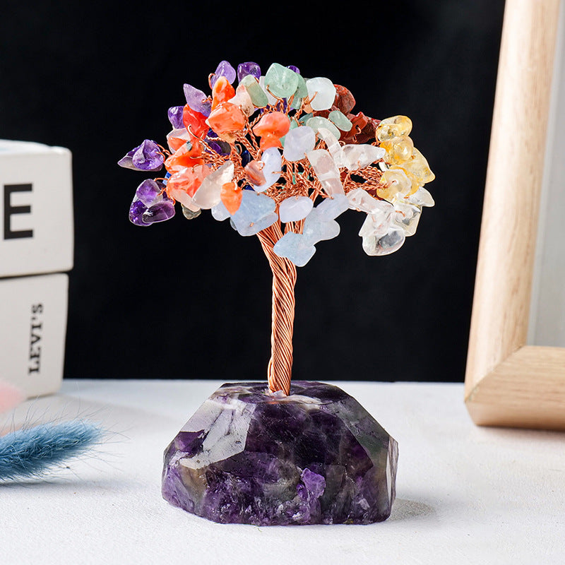 Giftoluck Chakra Crystal Gravel Raw Stone Base Feng Shui Tree