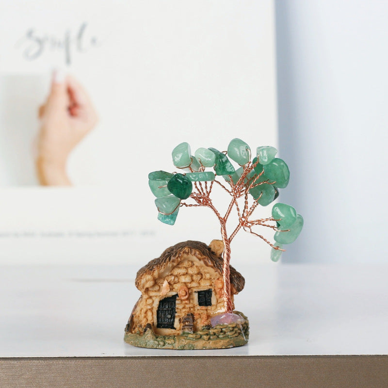 Giftoluck Mini Antique House Crystal Gravel Ornaments Feng Shui Tree