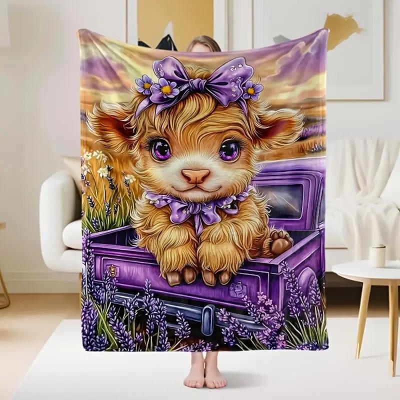 🐂【Highland Cow Series】35% OFF Directly for Christmas Sale|Cute Highland Cow Print Flannel Blanket, Soft Warm Throw Blanket Nap Blanket For Couch Sofa Office Bed Camping Travel, Multi-purpose Gift Blanket For All Season