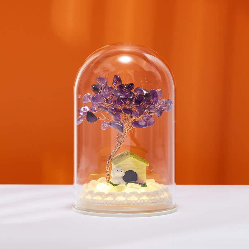 Giftoluck Natural Crystal Glass Cover Feng Shui Tree Decoration