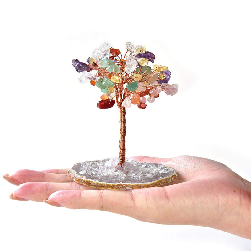 Giftoluck Multi-color Natural Gemstone Feng Shui Tree with Agate Base